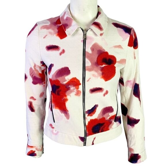 ZARA JACKET FLORAL GRAPHIC COAT BLOOMING OFF WHITE  RED PURPLE JACKET SMALL - Picture 13 of 13